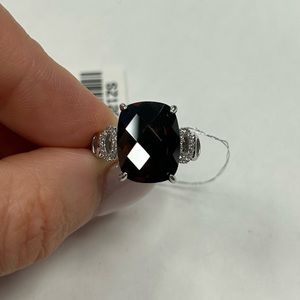 Suzy Levian Brown Elongated Cushion CZ & White CZ Sterling Silver Ring NWT #7